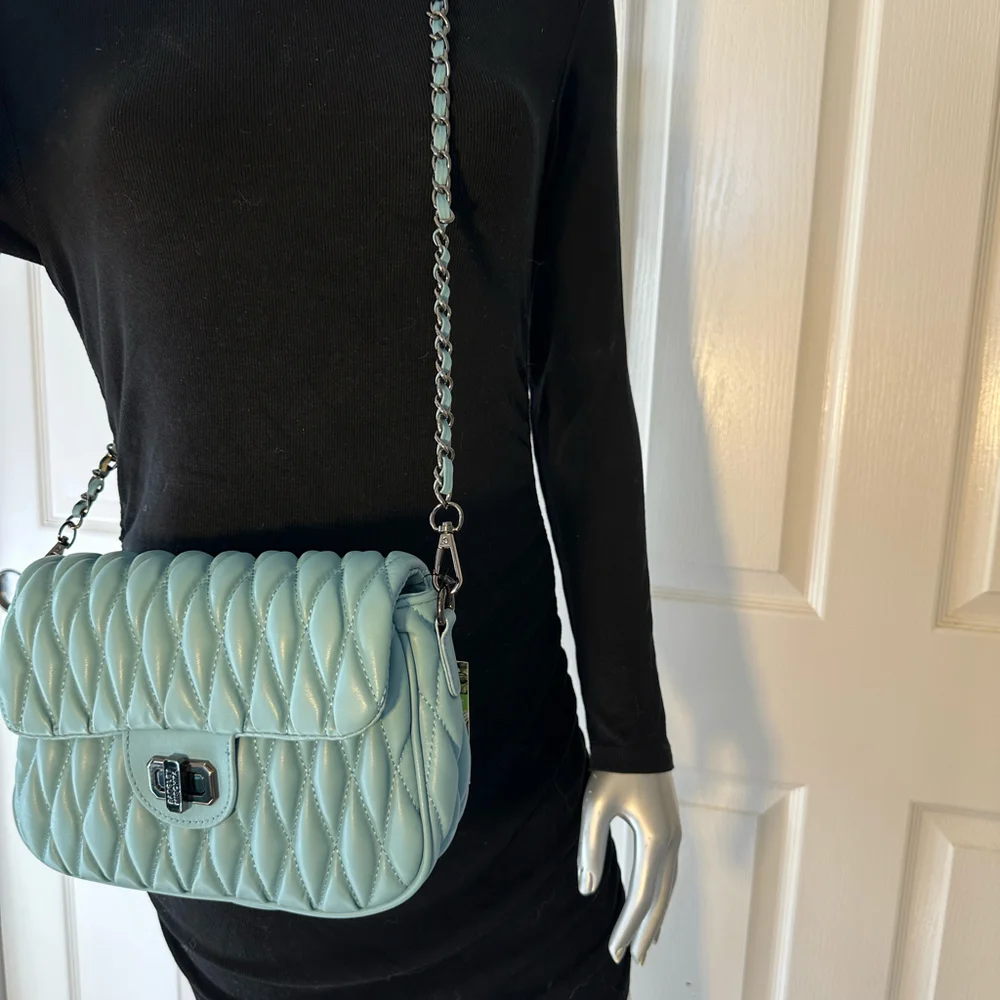 BADGLEY MISCHKA Blue Quilted Vegan Leather Bag NWT